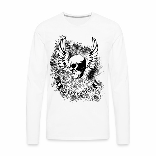 Cool OnePleasure Skull Wings Roses Banner - Men's Premium Long Sleeve T-Shirt