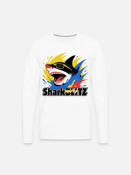Neon Shark Splash Sunglasses Tee - Men's Premium Long Sleeve T-Shirt - white