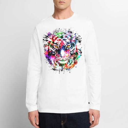 Colorful Tiger Head Portrait Drawing - Men's Premium Long Sleeve T-Shirt