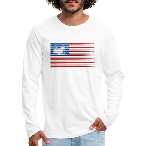American Drummer Flag with Drum Kit and Sticks - Men's Premium Long Sleeve T-Shirt