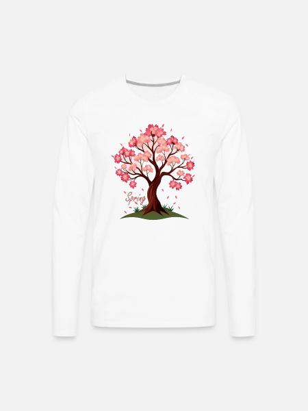 Sakura,Cherry Blossoms Spring Illustration - Men's Premium Long Sleeve T-Shirt - white