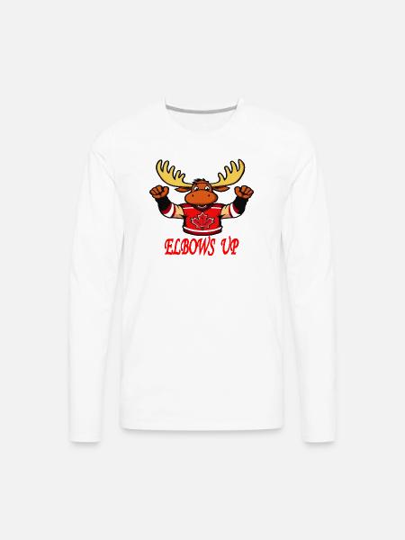 Elbows Up - Canada Hockey Moose - Men's Premium Long Sleeve T-Shirt - white
