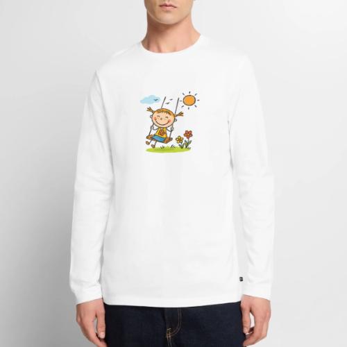 Happy Girl on Swing Cartoon T-Shirt - Men's Premium Long Sleeve T-Shirt