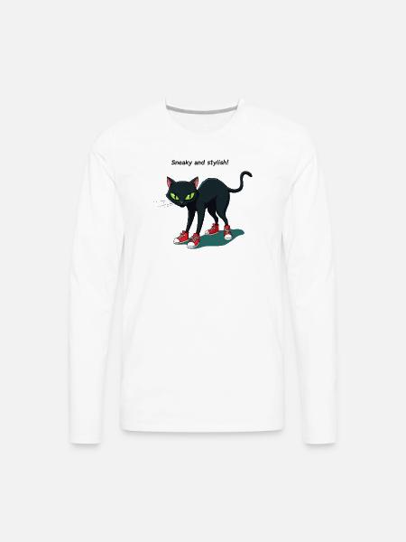 Midnight Cat in Red Sneakers - Men's Premium Long Sleeve T-Shirt - white