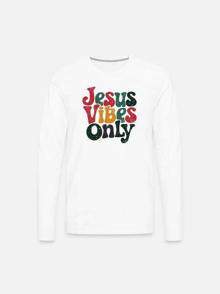 Festive Jesus Vibes Only Design - Men's Premium Long Sleeve T-Shirt - white