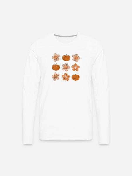 Rustic Pumpkin and Flower Pattern - Men's Premium Long Sleeve T-Shirt - white