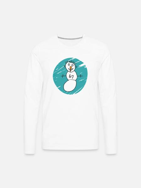 Whimsical Snowman on Cyan Swirl - Men's Premium Long Sleeve T-Shirt - white