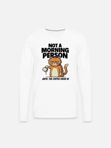 Grumpy Cat Coffee Pour - Men's Premium Long Sleeve T-Shirt - white