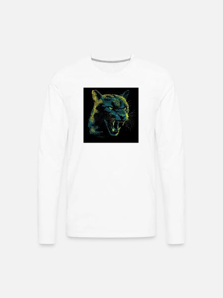 Neon Halftone Cat Roar - Men's Premium Long Sleeve T-Shirt - white