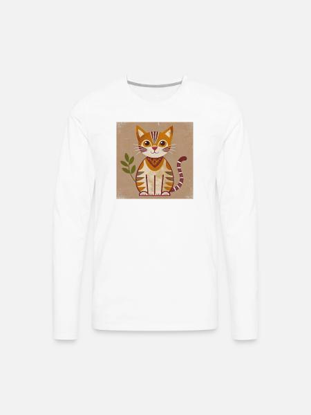 Rustic Geometric Cat Illustration - Men's Premium Long Sleeve T-Shirt - white