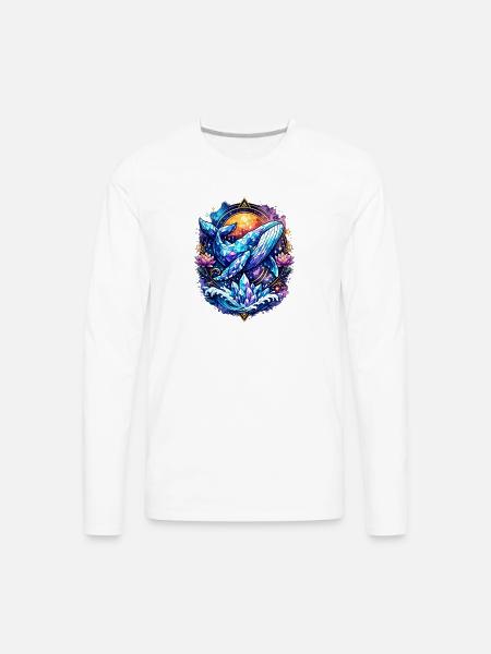 Crystal Whale Geometric Ocean Art T-Shirt - Men's Premium Long Sleeve T-Shirt - white