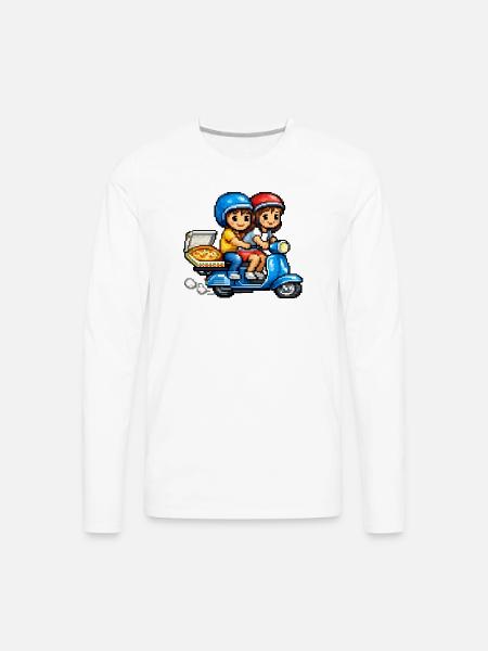 Boy and Girl on Vespa with Pizza! - Men's Premium Long Sleeve T-Shirt - white