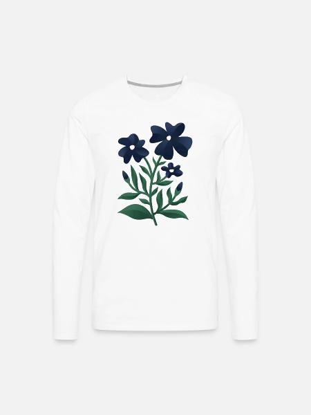 Midnight Blue Bloom Botanical Print - Men's Premium Long Sleeve T-Shirt - white