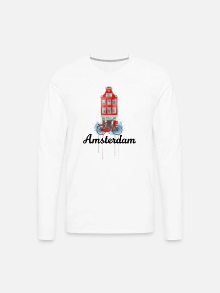 Amsterdam Bicycle on Red Facade - Men's Premium Long Sleeve T-Shirt - white