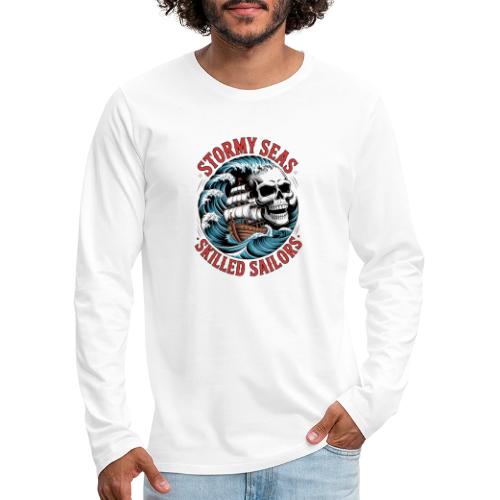 Stormy Seas Skull Pirate Ship Nautical Ocean Waves - Men's Premium Long Sleeve T-Shirt