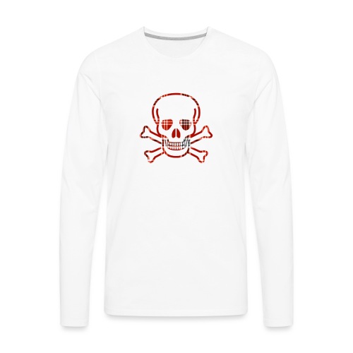 Skull & Cross Bones Red Plaid - Men's Premium Long Sleeve T-Shirt