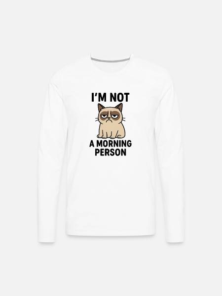 Moody Cat Minimal Meme - Men's Premium Long Sleeve T-Shirt - white