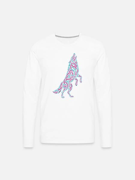 Howling Wolf Calligraffiti - Men's Premium Long Sleeve T-Shirt - white