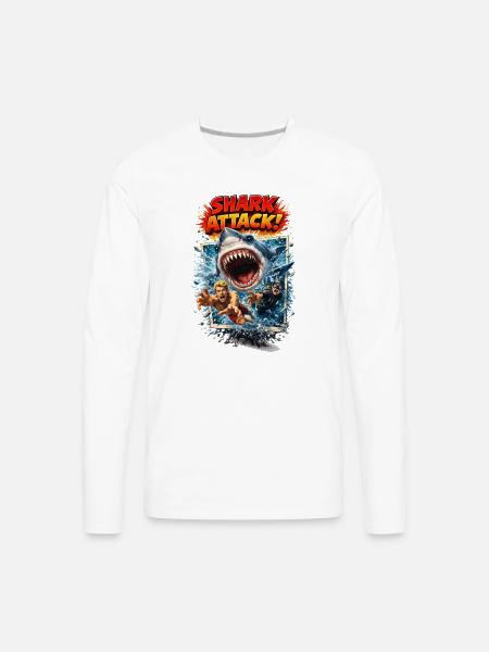 Shark Attack Retro Comic Splash - Men's Premium Long Sleeve T-Shirt - white