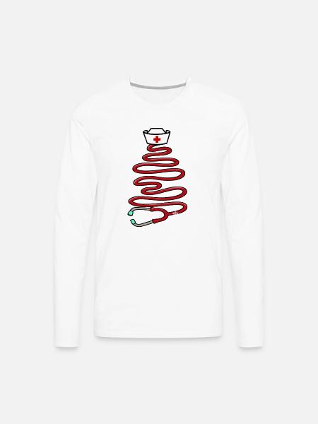 Christmas Stethoscope Nursing Tree - Men's Premium Long Sleeve T-Shirt - white