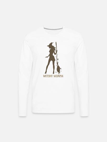Witchy Silhouette with Broom - Men's Premium Long Sleeve T-Shirt - white