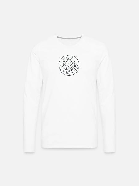 Moonlit Mountain River Line Art - Men's Premium Long Sleeve T-Shirt - white