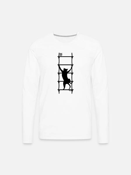 A Cat Climbs - Men's Premium Long Sleeve T-Shirt - white