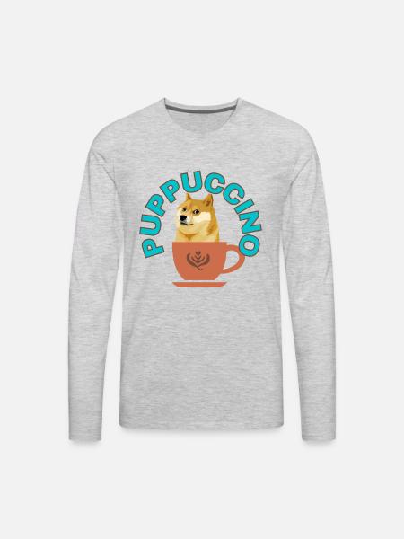 PUPPUCCINO, FUNNY COFFEE DOG - Men's Premium Long Sleeve T-Shirt - heather gray