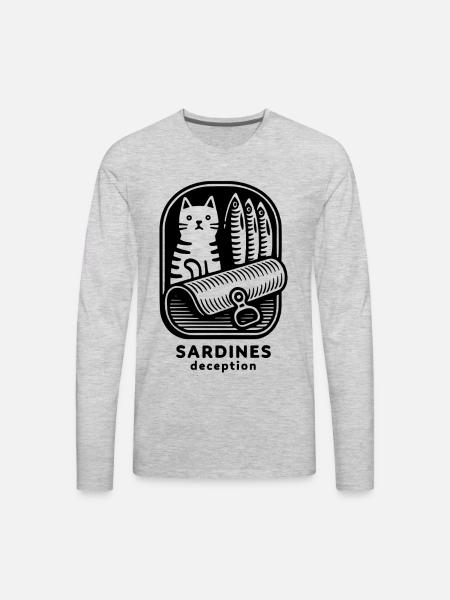 Funny Cat Sardines Deception - Men's Premium Long Sleeve T-Shirt - heather gray