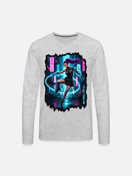 Cyberpunk Aesthetic — Phantom Protocol - Men's Premium Long Sleeve T-Shirt - heather gray