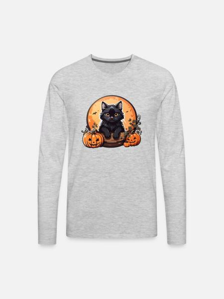 Halloween Cat - Men's Premium Long Sleeve T-Shirt - heather gray