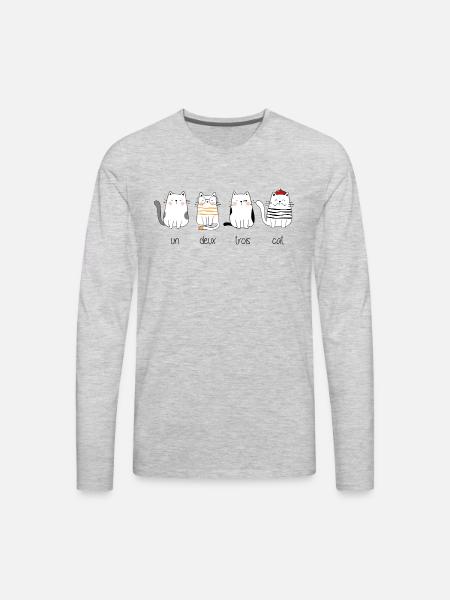 Un Deux Trois Cat - Men's Premium Long Sleeve T-Shirt - heather gray