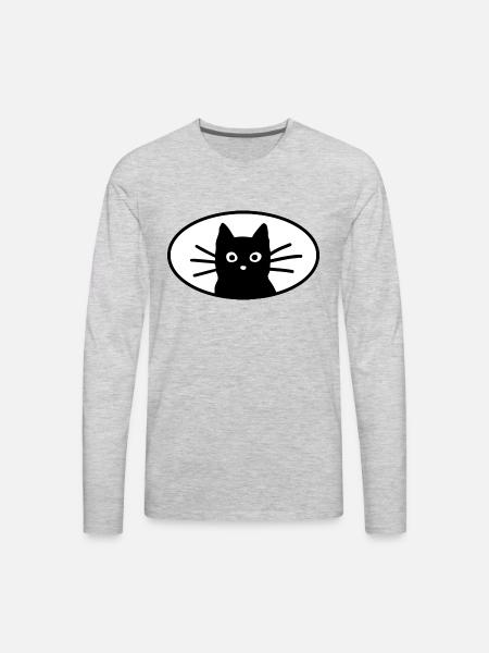 Black Cat Face - Men's Premium Long Sleeve T-Shirt - heather gray