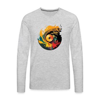 Splash Art Retro Vinyl Melted Colorful Record - Men's Premium Long Sleeve T-Shirt - heather gray - Front - Jose (178cm)