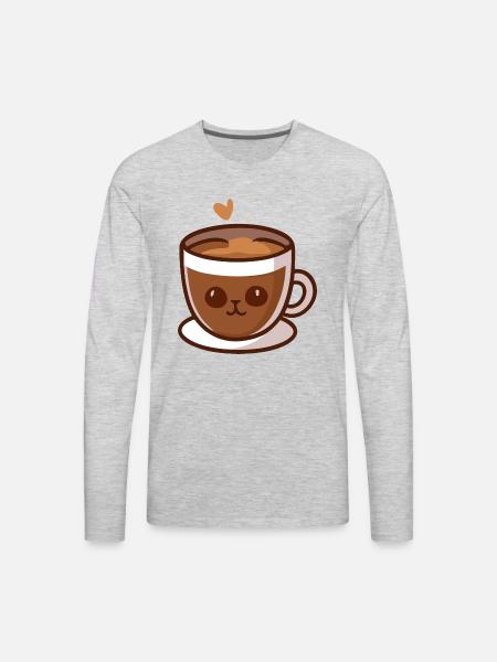 Coffee Cup Cat Face - Men's Premium Long Sleeve T-Shirt - heather gray