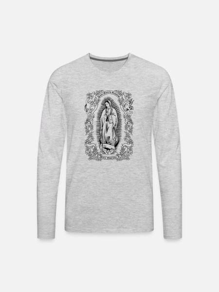 Notre-Dame de Guadalupe Vierge Marie Christian Gift - T-shirt Premium à manches longues pour hommes - gris chiné