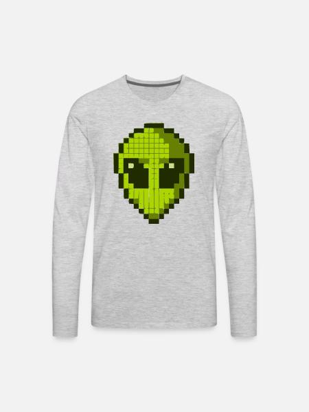 Green Alien Face - Men's Premium Long Sleeve T-Shirt - heather gray