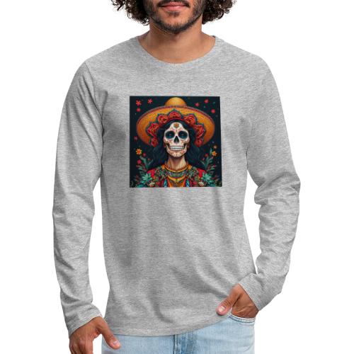 Charra Skull Art | Traditional Mexican Design - Men's Premium Long Sleeve T-Shirt