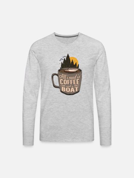 Coffee Motor Boat Cartoon - Men's Premium Long Sleeve T-Shirt - heather gray