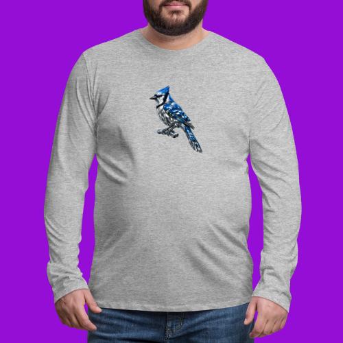 Silver Blue Jay on Perch + Flight Stages 2-print - Men's Premium Long Sleeve T-Shirt