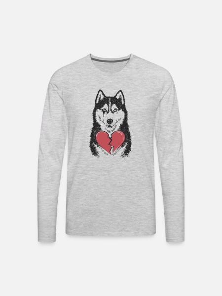 Husky Crying Broken Heart - Men's Premium Long Sleeve T-Shirt - heather gray