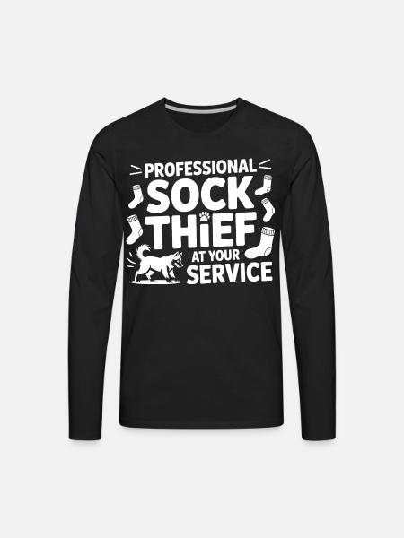 Funny Dog Professional Sock Thief  - Men's Premium Long Sleeve T-Shirt - black