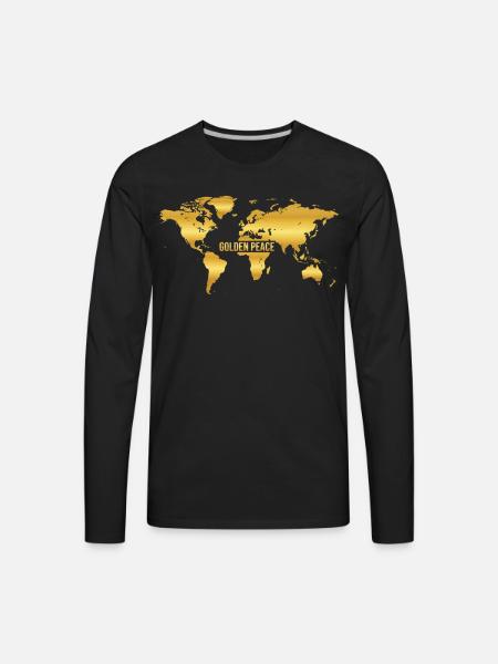 Golden Peace World Map - Men's Premium Long Sleeve T-Shirt - black