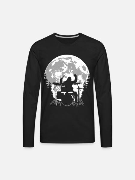 Bigfoot Drummer Moon - Men's Premium Long Sleeve T-Shirt - black