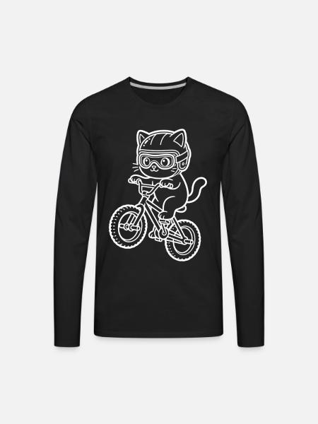 Kawaii Cat Riding BMX Bike - Men's Premium Long Sleeve T-Shirt - black