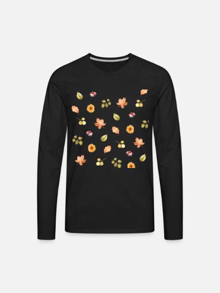 Autumn Meadow Floral Scatter - Men's Premium Long Sleeve T-Shirt - black