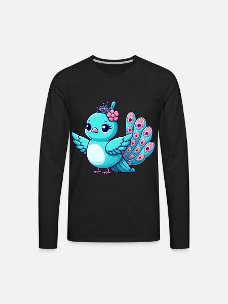 Playful Peacock Cartoon - Men's Premium Long Sleeve T-Shirt - black