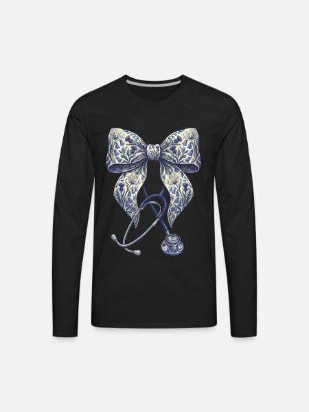 Floral Bow Stethoscope - Men's Premium Long Sleeve T-Shirt - black