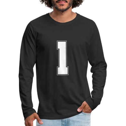 White Number 1 – Varsity Font - Men's Premium Long Sleeve T-Shirt