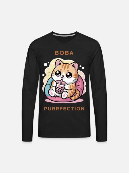 Boba Cat Purrfection - Men's Premium Long Sleeve T-Shirt - black